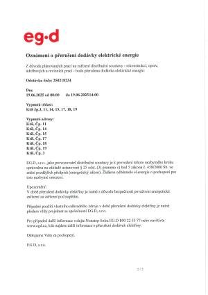 Přerušení el. energie - část obce Ktiš